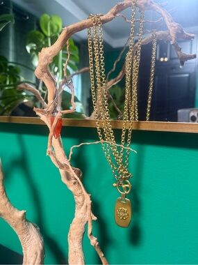Vintage Gold Pendant Necklace with Floral Medallion - Women's Jewelry
